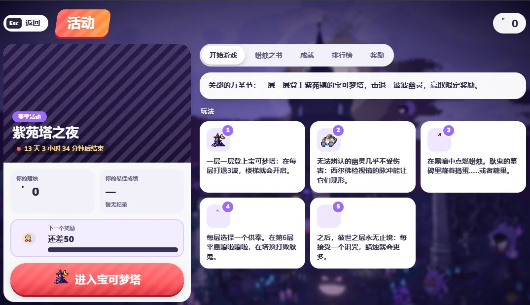 Lavender Tower: waves, ghosts and curses · game interface